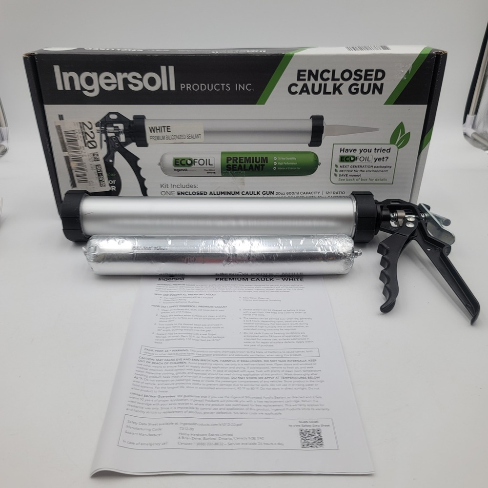 Ingersoll Enclosed Aluminum Caulk Gun Kit 20oz 600ml with White Premium Sealant